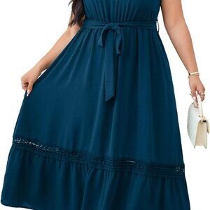 Women Plus Size Summer Maxi Dress V Neck Cap Sleeves Casual Formal